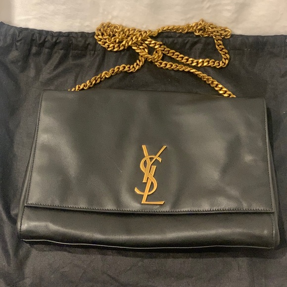Yves Saint Laurent Reversible Black Leather & Suede Kate Bag w/Gold Chain Strap! - Picture 2 of 16